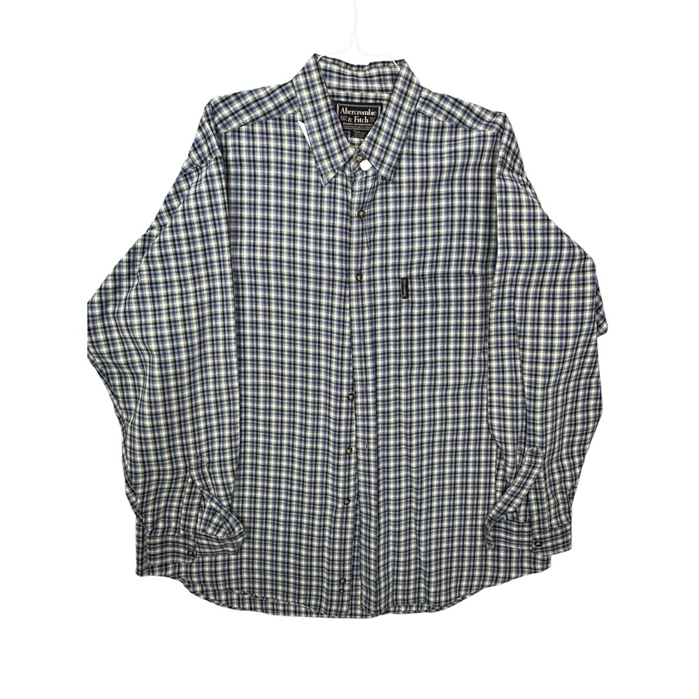 Abercrombie & Fitch Mens Blue Plaid Button Down Shirt Long Sleeve Relaxed Fit XL